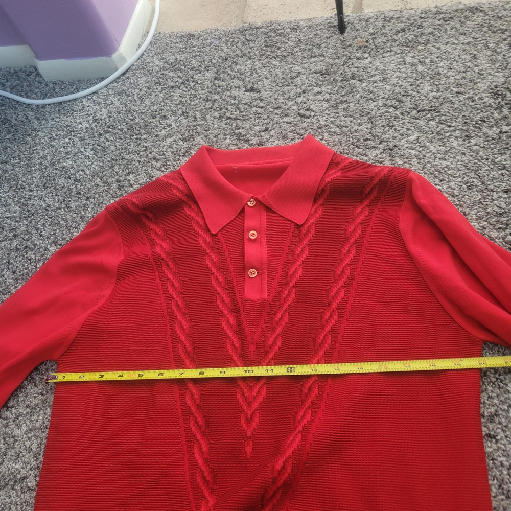 Red Cable Knit Polo Sweater - Picture 8 of 12